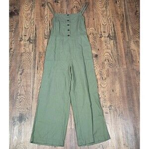 Old Navy Olive Green Linen Blend Jumpsuit S Buttons Sleeveless Romper Cropped
